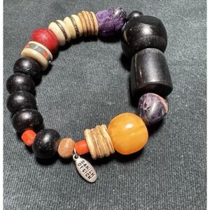 Pilgrim Denmark Chunky Beaded Bracelet Wood Stone Boho Artisan Stretch